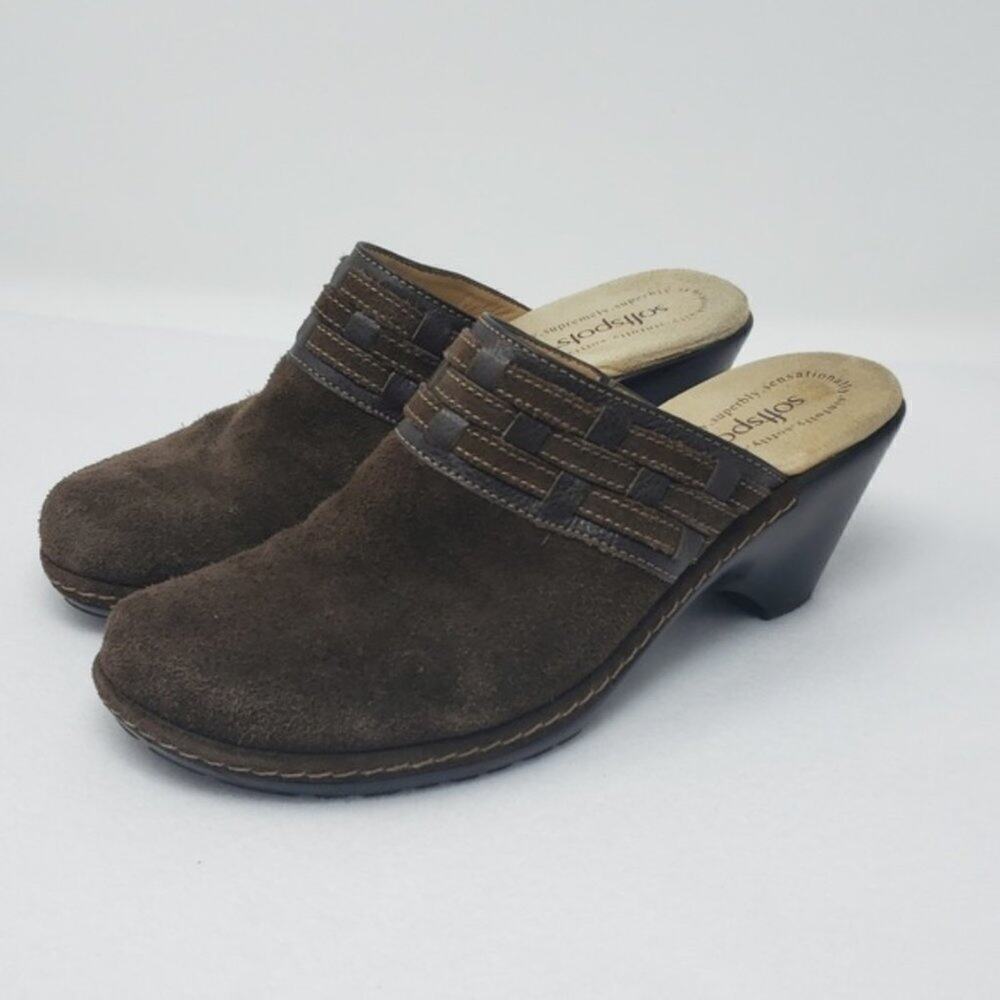 SoftSpots Suede Leather Clog Slip On Mules Booties Casual Comfy Women's 8M
